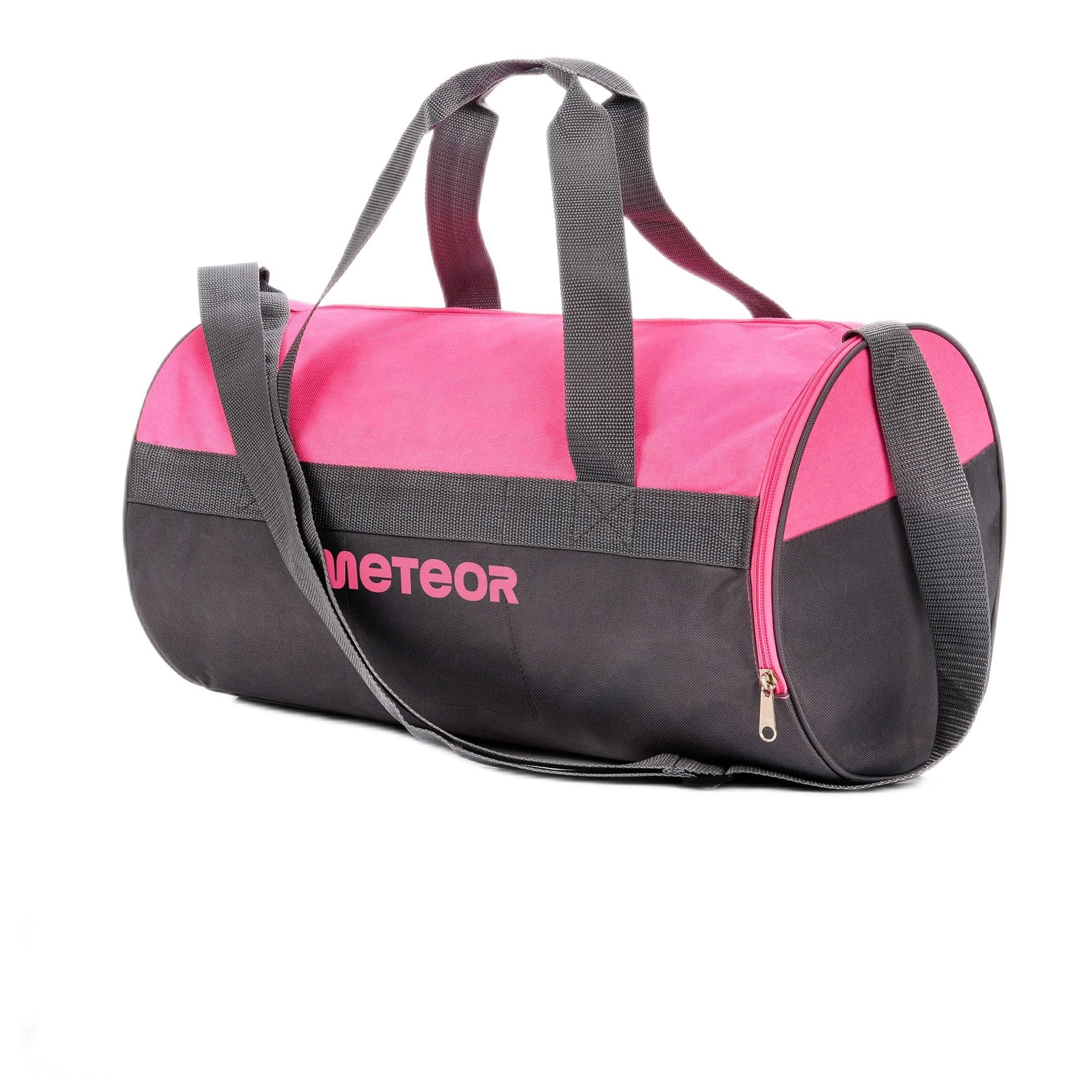 meteor Gym Duffel Cabin Holdall Bag - Lightweight Sports Luggage with Shoe Compartment, Shoulder Strap, Underseat Hand Size for Travel Workout Weekend Overnight (Pink/Gray 25L)