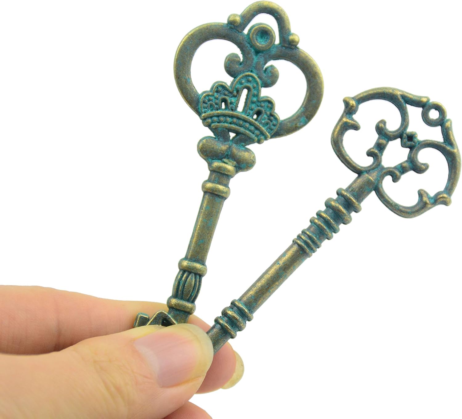 Makhry Mixed 20 Extra Large Antique Gold Finish Skeleton Key Rustic for Wedding Party Favor Decoration (Antique Green) - Image 5