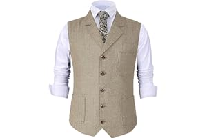 TUIKAYOO Mens Retro Suit Vest Tweed Wool Regular Fit Dress Waistcoat Herringbone for Jacket