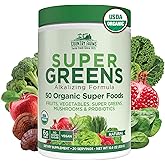 Country Farms Organic Super Greens Natural Flavor, 50 Organic Super Foods, Packed with Fiber, USDA Organic Drink Mix, Fruits, Vegetables, Mushrooms & Probiotics, Supports Energy, 6g Fiber