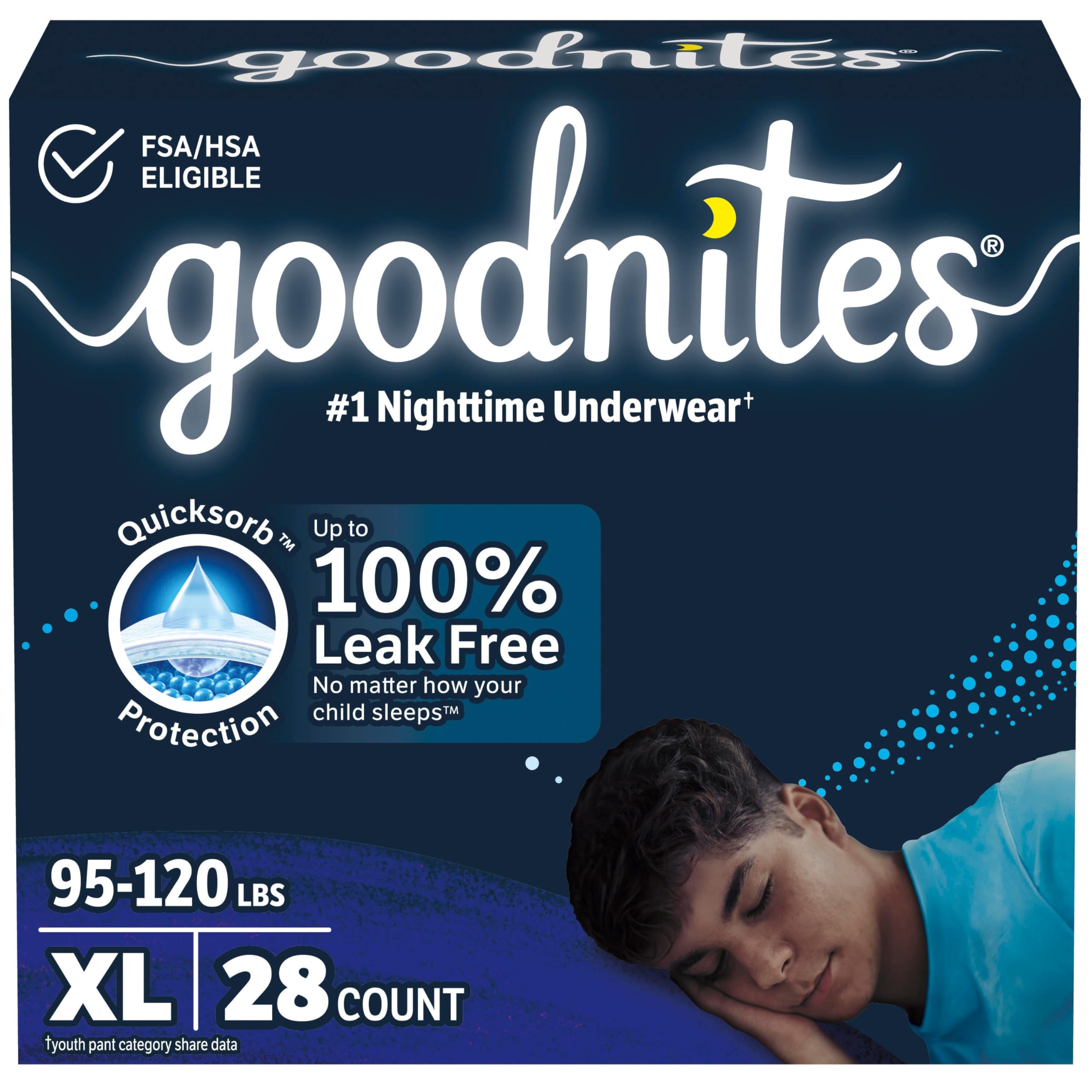 Photo 1 of Goodnites Boys' Nighttime Bedwetting Underwear, Size Extra Large (95-120 lbs), 28 Ct (2 Packs of 14),  