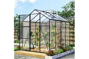 Vigo huseeo 7.2FT High 6*8.2FT Greenhouse for Outdoors,Polycarbonate Greenhouse with Stronger Wind Protection and Roof Vent,Walk-in Large Aluminum Sunroom Winter Proof,Black