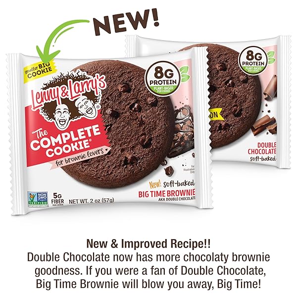 LENNY & LARRY’S THE COMPLETE COOKIE, BIG TIME BROWNIE, SOFT BAKED, 8G PLANT PROTEIN, VEGAN, NON-GMO, 2 OUNCE COOKIE (PACK OF 12)