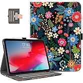 Case for (A16) iPad 11th Generation case, for iPad 10th Generation Case Flowers for Women Girls Full-Body Drop Protection Cases with Pencil Holder/Pocket/Hand Strap/Auto Wake Sleep, Black Floral
