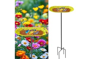 KHayRovies Bee Watering Station, Metal Butterfly Water Feeder Cup with 30 Colorful Glass Marbles, Bee Waterer Cup for Butterfly Bird Garden Outdoor Decors (Yellow Orange)