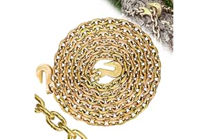 SENKEYFE 1/4" Tow Chain|G80 Tie Down Chain with G70 Clevis Grab Hooks for Towing|16FT Heavy Duty Chain Wll 3300 Lbs|Log Trailer Transport Safety Chain for Towing Truck Tie Down Binding Equipment