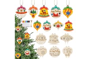 WORGREE 12 Pcs DIY Wooden Christmas Ornaments, Christmas Crafts for Kids Ages 4-8 8-12 Art Craft Supplies Painting Kit for Boys Girls Stocking Stuffers Party Favors Gifts Hanging Xmas Holiday Home Decor