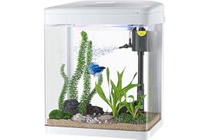 PONDON Betta Fish Tank, 2 Gallon Glass Aquarium, 3 in 1 Fish Tank with Filter and Light, Desktop Small Fish Tank for Betta Fish, Shrimp, Goldfish (White)