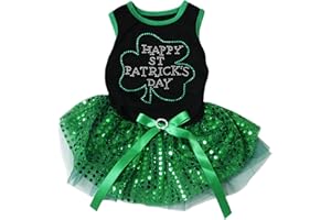 Petitebella Rhinestone Happy St Patrick's Day Puppy Dog Dress (Black/Green Sequins, X-Small)