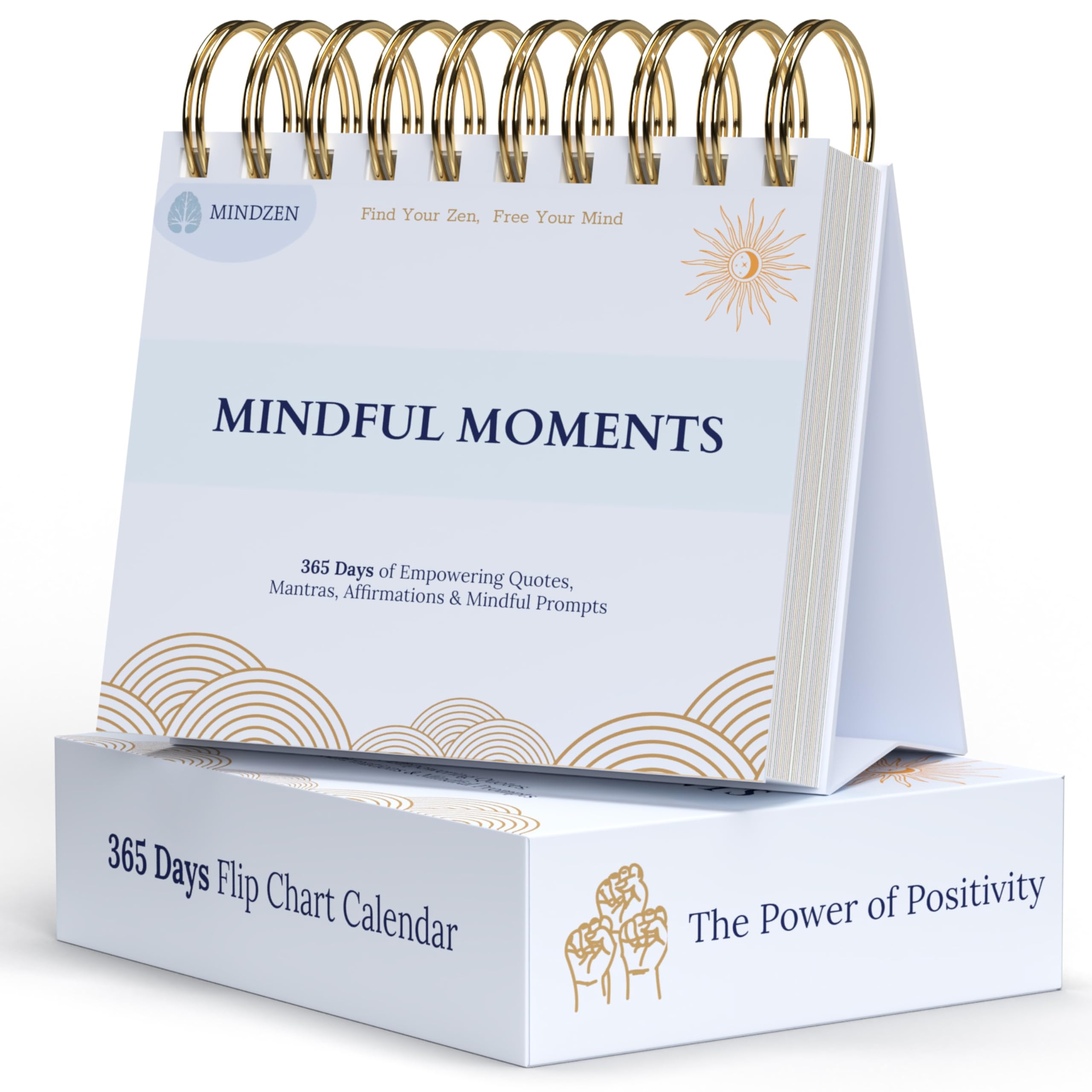 Mindzens Motivational Flip Chart Calendar | 365 Days of Positive Affirmations | With Weekly Reflective Prompts for Self-Empowerment | Perfect Inspirational Gifts & Boho Style Desk Decor for Women, Men