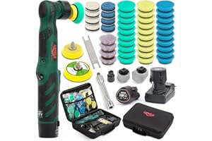 KUIMIT Cordless Mini Car Polisher, 12V Mini Polisher with 2/1.5 inch Backing Plate， RO/DA Mini Car Polisherwith 6 Variable Speeds 2500-6000RPM & 2x2.0Ah Batteries for polishing, Sanding and Cleaning