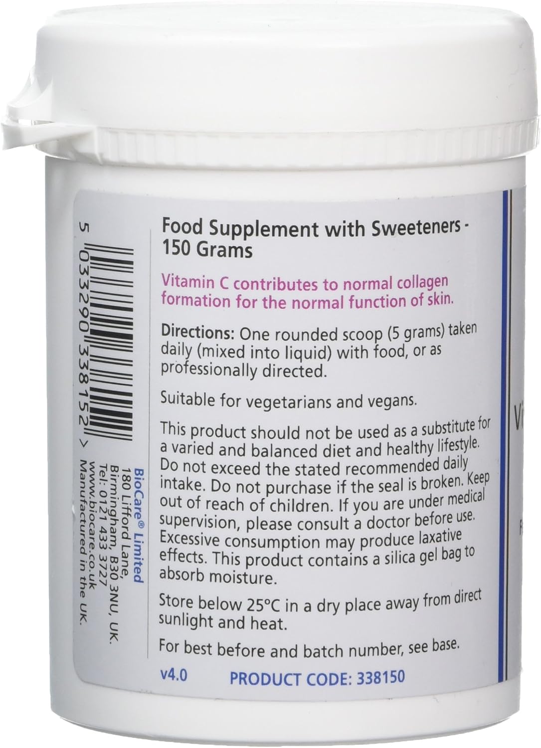 BioCare Vitamin C Rosehip Complex - with Vitamin C, Zinc, Manganese & Magnesium - Immune, Energy and Collagen Powder - 150g - Image 3