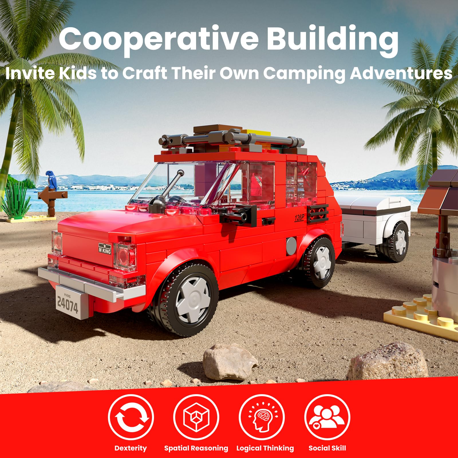 Mould King 24074 Wohnmobil Spielzeug Klemmbausteine 126P Camper Wohnmobil Modellauto Bausteine mit Camping Van Bausatz Kompatibel mit Andere Marken(393 Teile) 4