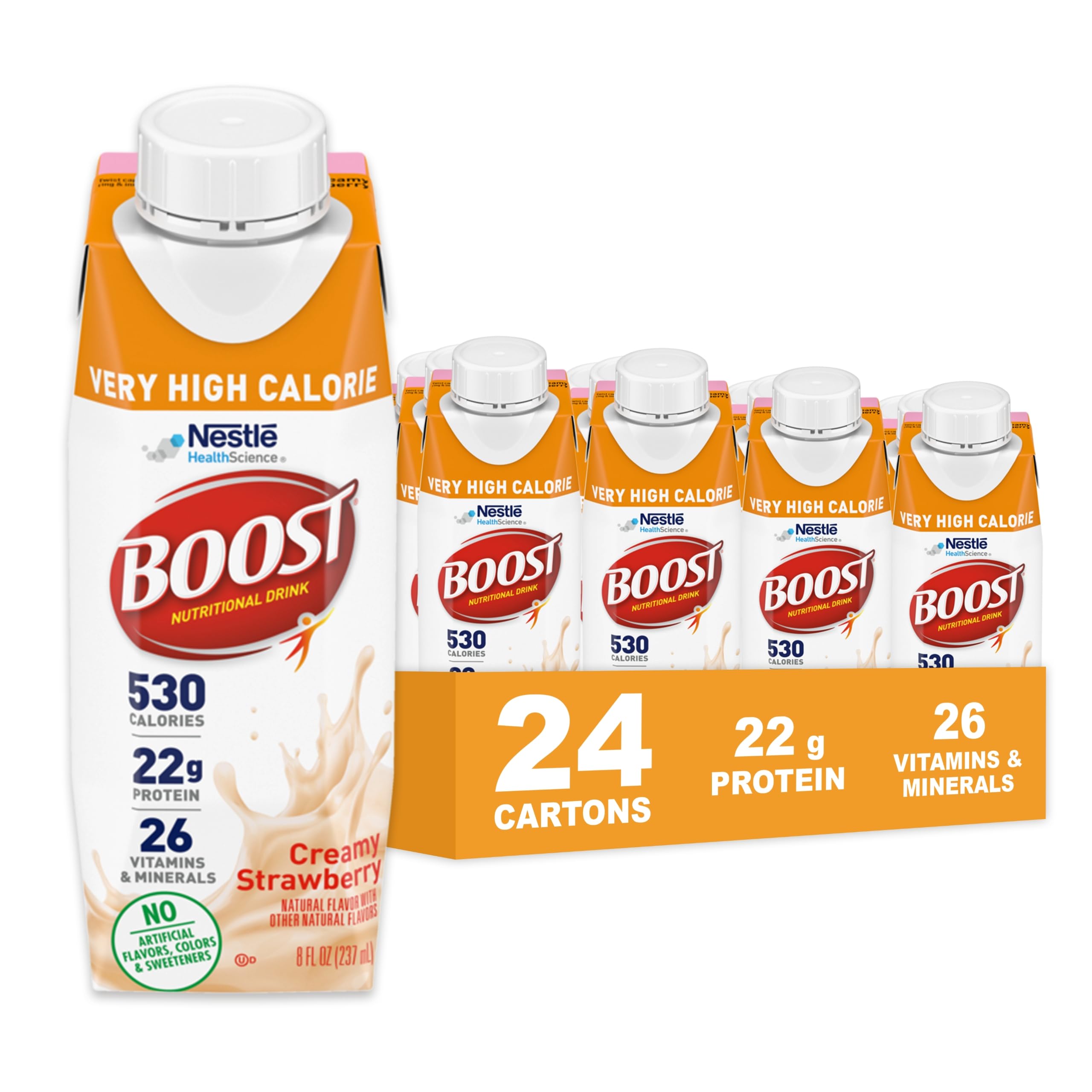 Photo 1 of BB 07/07/2026
Boost Very High Calorie Strawberry Nutritional Drink – 22g Protein, 530 Nutrient Rich Calories, 8 Fl Oz (Pack of 24)