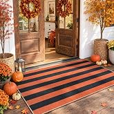 Lahome Striped Fall Outdoor Rug, 3x5 Washable Porch Decor Rug, Orange Black | Easy Jute Front Door Mat, Farmhouse Non Slip Non Shedding Area Rug, Low Pile Floor Layering Carpet for Entryway Patio Kitchen