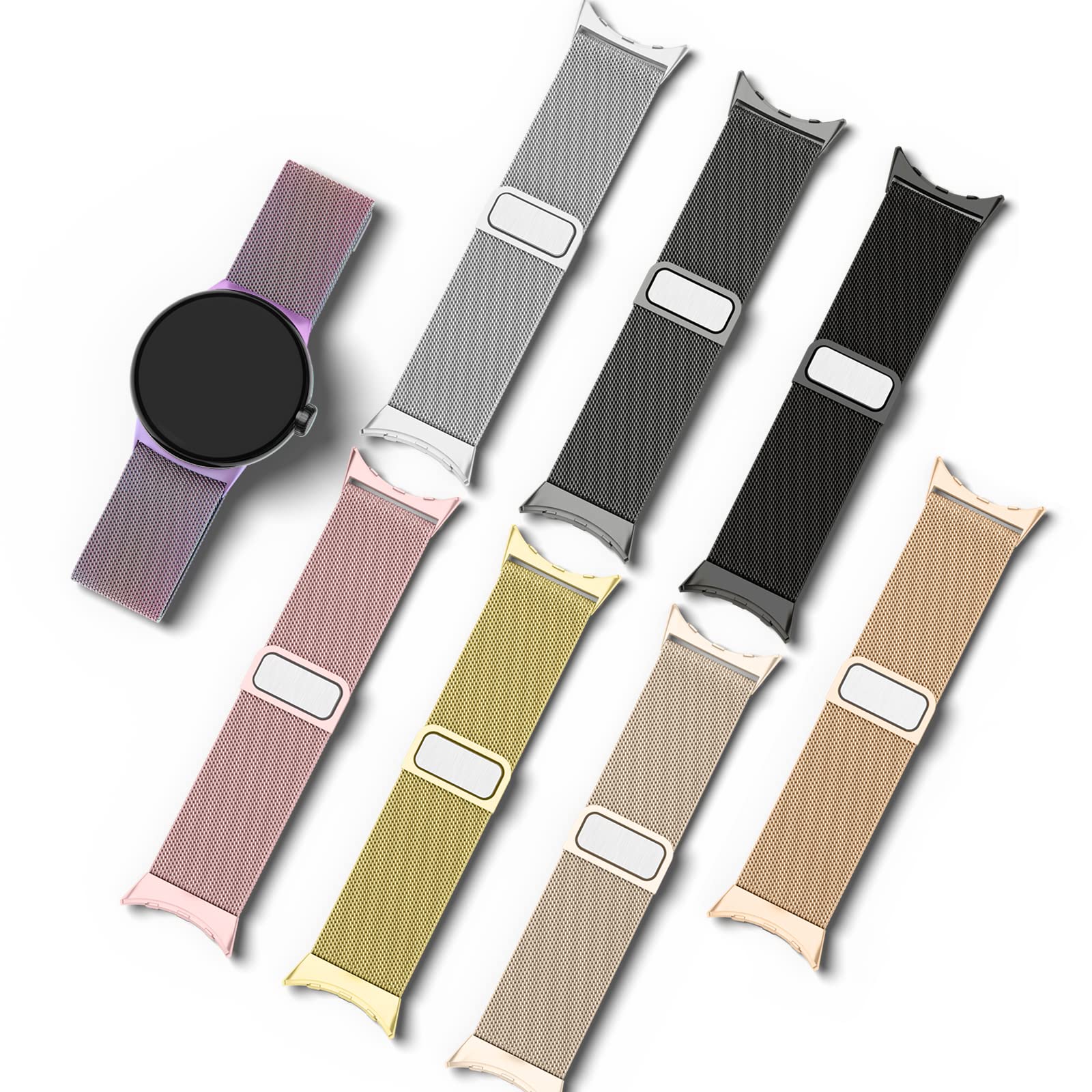 Amzpas Metal Band Compatible with Google Pixel Watch Bands for Women Men, Stainless Steel Mesh Loop Adjustable Wristband Replacement Strap for Google Pixel Watch 1/2 / 3 41mm Band