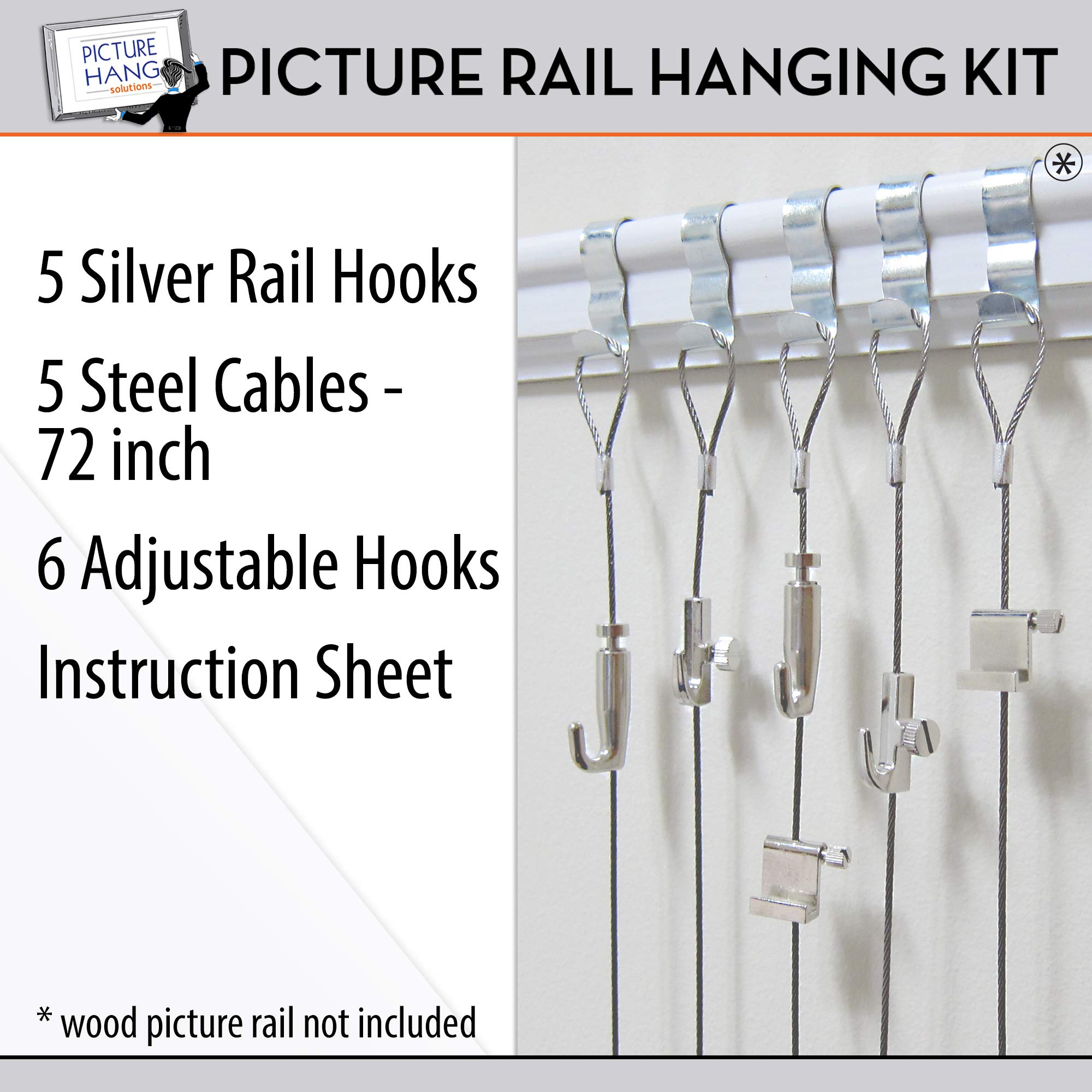 Utility Hooks Home & Kitchen 59 Stainless Steel Cable Adjustable Photo Hanging Pack of 2Sets