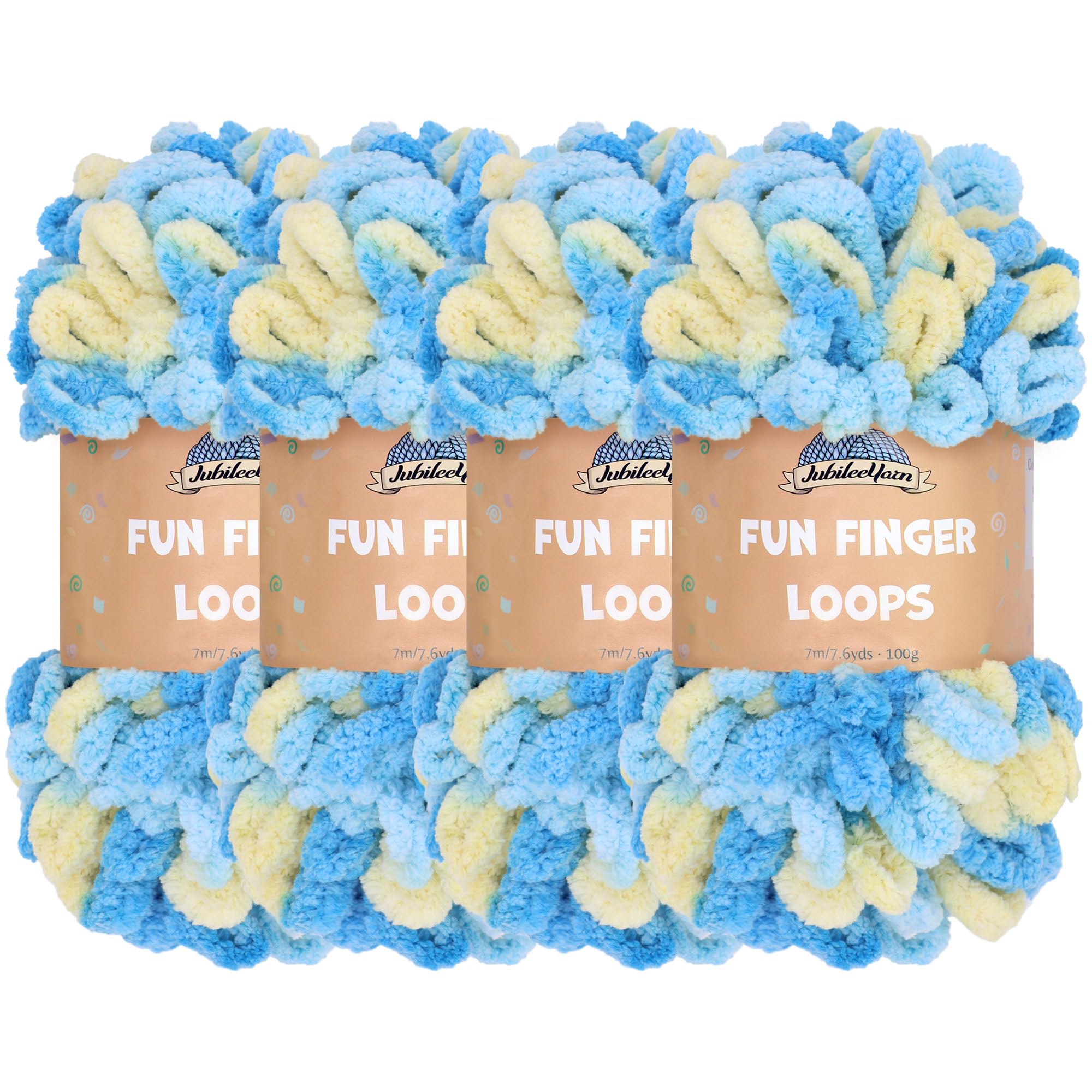 JubileeYarn Fun Finger Loops Yarn - Polyester Jumbo Weight Loop Yarn - 100g/Skein - Tyche - 4 Skeins