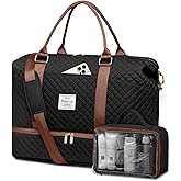 Travel Duffle for Women Weekender Bags - Large Duffel Overnight Bag with Shoe Compartment Carry on Tote Toiletry Weekend Yoga Gym Bags with Wet Pocket Hospital for Labor and Delivery Black Brown