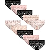 Jessica Simpson Women's Hipster Underwear - 10 Pack Sexy Lace Trim No Show Seamless Briefs - Panties for Women (S-XL)