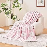 XIBLC Checkered Throw Blanket, Pink Super Soft Knit Breathable Throw Blanket, Cozy Fluffy Reversible Checkerboard Flower Fuzzy Blanket for Couch Sofa Bed Living Room Decor 50 x 60 inch