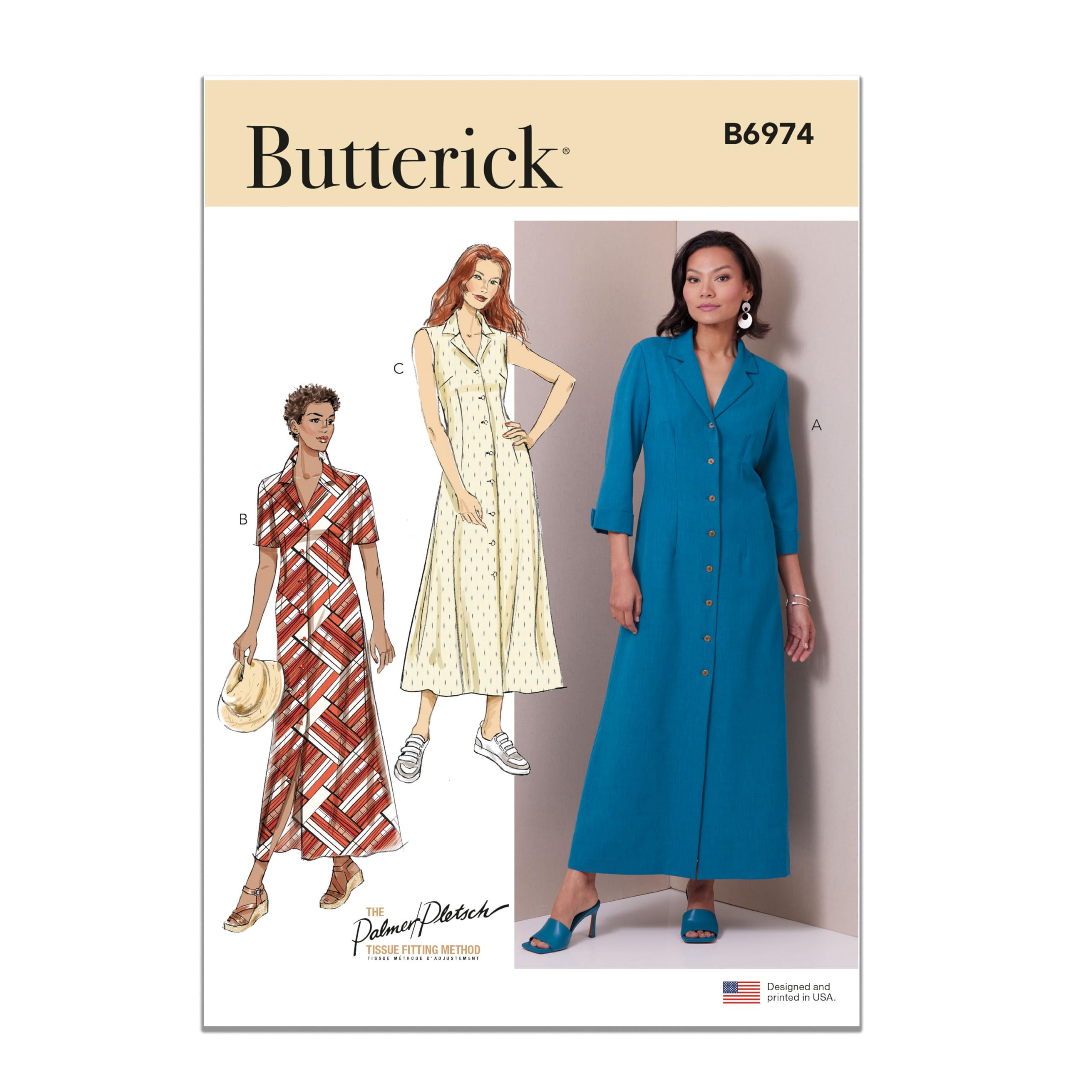 BUTTERICK B6974F5 Misses' Shirt Dress with Sleeve Variations by Palmer/Pletsch F5(16-18-20-22-24)