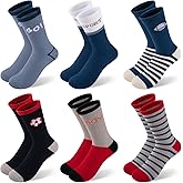 Comfoex Boys Kids Socks Novelty Funny Crew Socks Space Rocket Sport Stripe Cotton Calf Socks For Kids 4-10 Years Old 6 Pairs