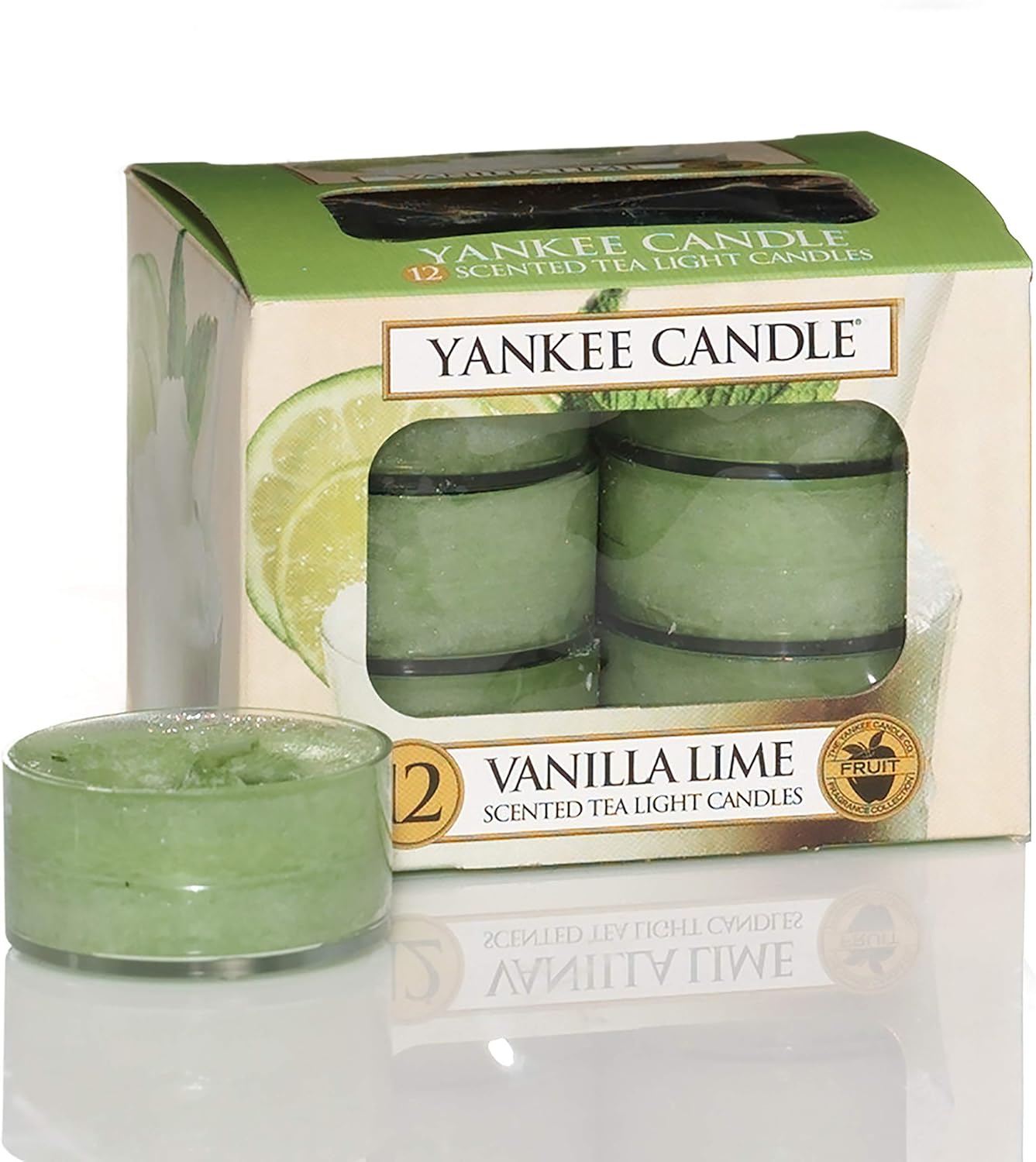 Yankee Candle Scented Tea Light Candles, Vanilla Lime, 12 Count, Green