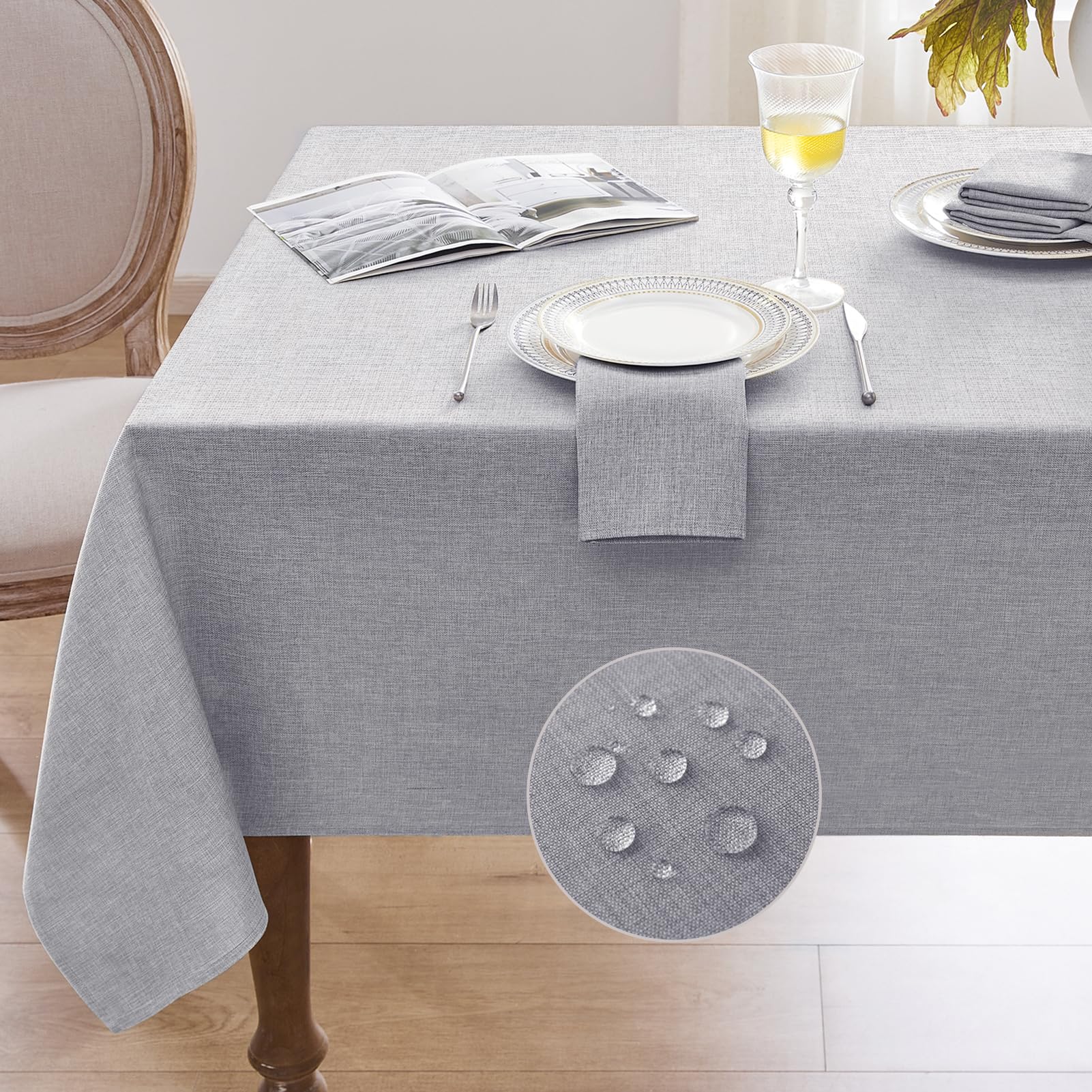 Photo 1 of Softalker Linen Textured Rectangle Tablecloth, Waterproof Wipeable Farmhouse Burlap Table Cloth, Stain Resistant Wrinkle Free Table Covers for Kitchen Dining Holiday Party (52 x 70, Light Grey)