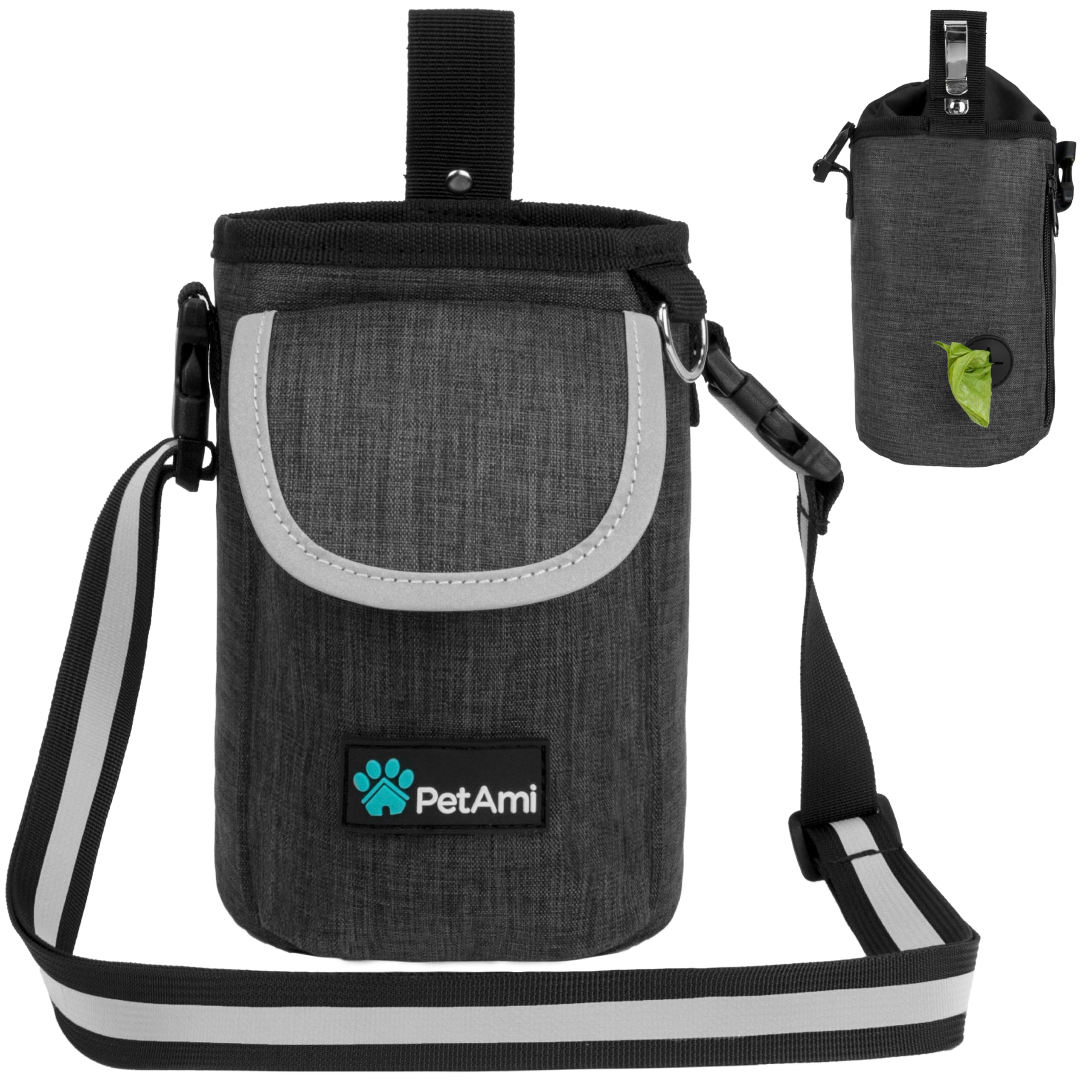 PetAmi Dog Treat Pouch, Large Dog Training Treat Bag with Adjustable Waist Belt, Built-in Poop Bag Dispenser & Multiple Storage Pockets, Hands-Free Dog Walking & Training Accessory (Charcoal Gray) — image 1