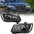 FIONE Halogen Headlights Compatible with Chrysler 300/300C 2015 2016 2017 2018 Headlamp Assembly with Black Bezel Replacement Left Driver + Right Passenger Side