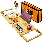 Premium Bathtub Tray Caddy - Bath Tray Expandable - Bath Tub Tray Table for Bathtub, Bamboo Wooden, Fits Most Bath Tubs