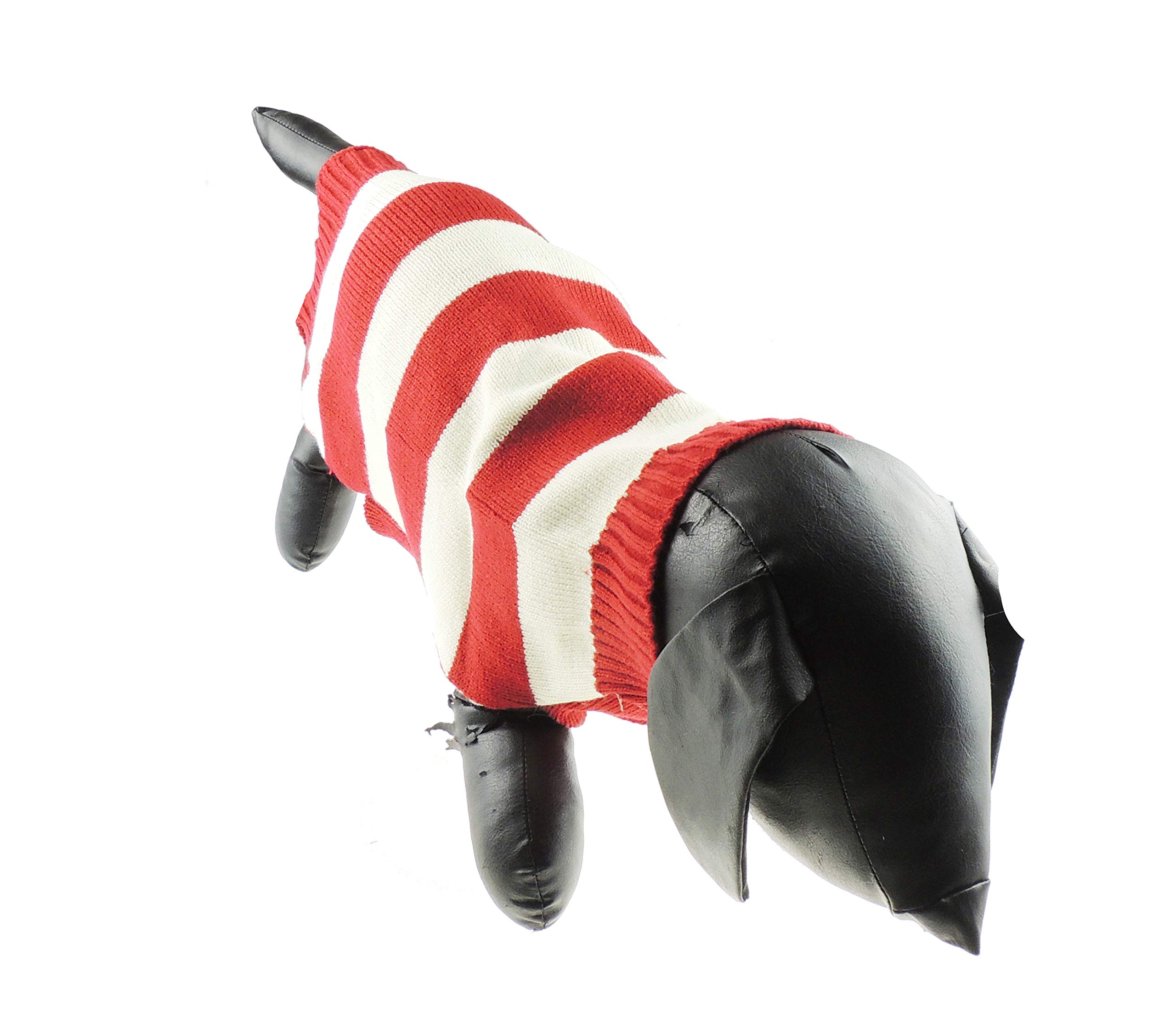 Cute Funny SMALL DOG ONLY Doggie Puppy Kitten Cat Christmas Xmas Outfit Warm Winter Girl Boy Jumper Coat Clothes Hoodies Costume Ideas Pullover Sweater Striped Knit Cream & Red (XL)