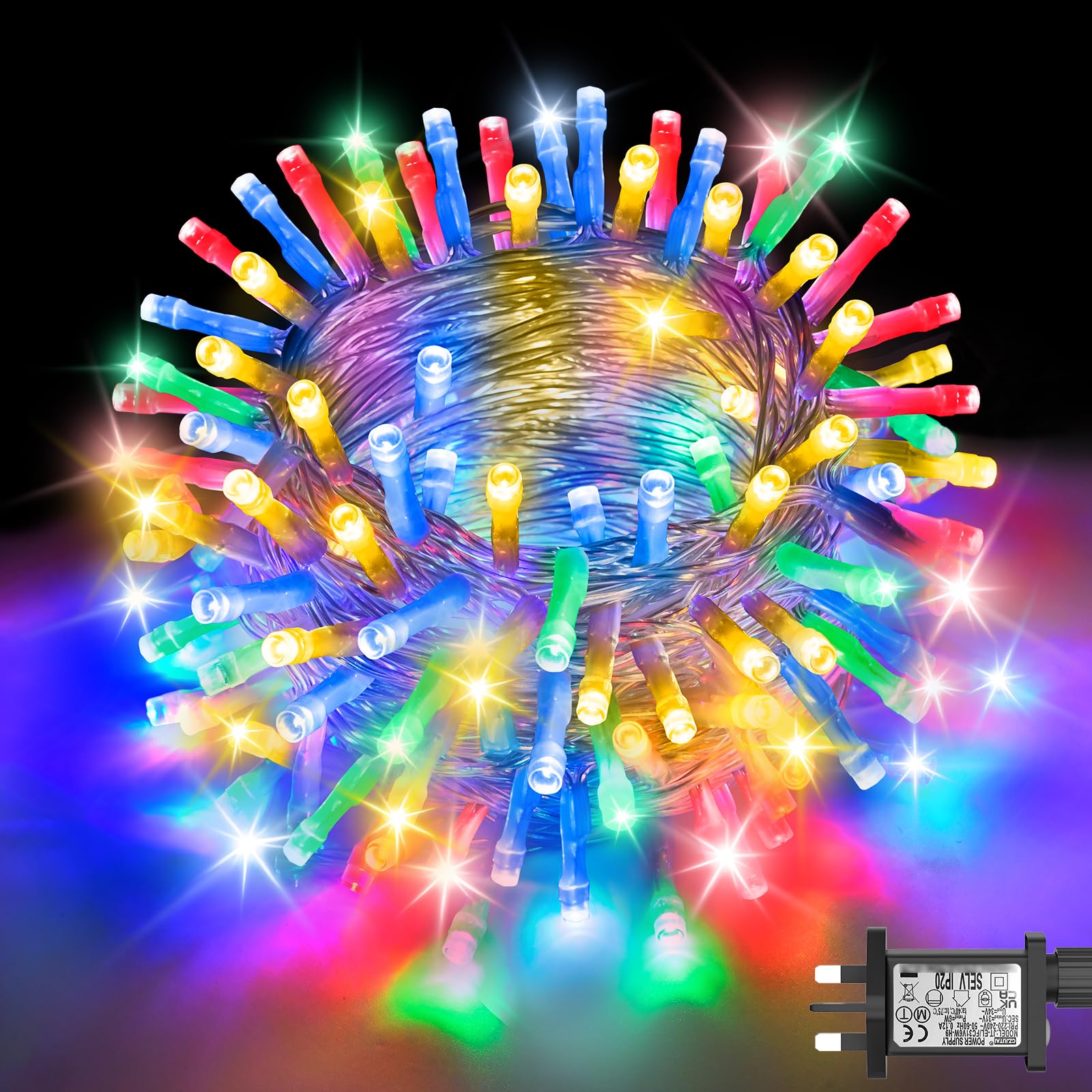 Gcstnn Fairy Lights Plug in, 20M 200LED Christmas Tree String Lights Main Powered 8 Modes Timer Waterproof Fairy Lights for Bedroom Garden Outdoor Indoor Decorations(Multicolor)