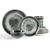 Sweejar Dinnerware Sets Service for 4,12 pcs Porcelain Plates and Bowls for Kitchen, Housewaring Gift,Chip and Scratch Resistant Dish Set,Handmade Dishwasher and Microwave Safe Plate Set,Dark Green