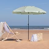 CHRISTOW Portable Beach Parasol Tilting Garden Sunshade Umbrella 2m Sage view 2