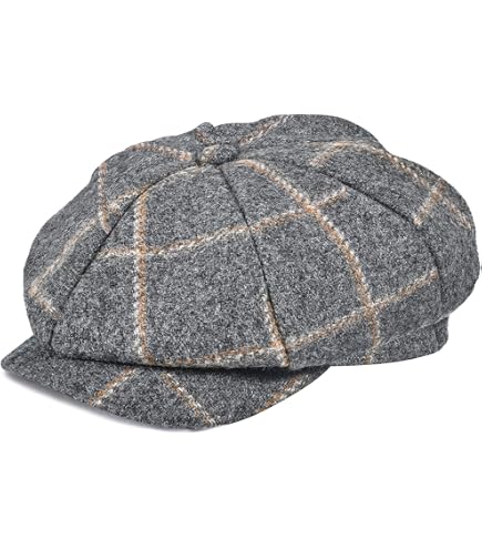 BOTVELA Men's 8 Panel Wool Blend Newsboy Flat Cap (Black, 7 1/8