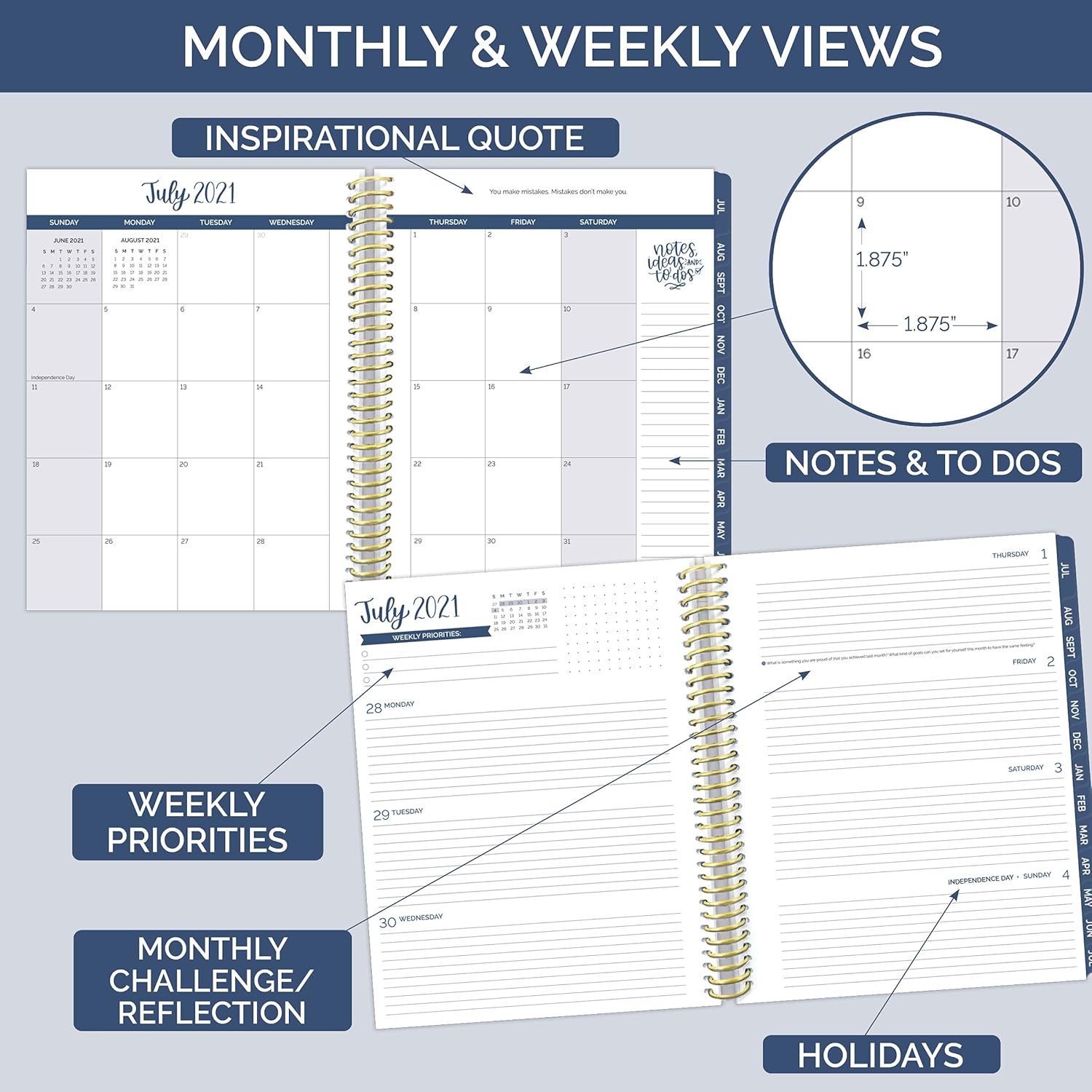 bloom daily planners 2021-2022 (8.5" x 11") Academic Year Day Planner (July 2021 - July 2022) - Weekly/Monthly Dated Agenda Calendar Organizer with Tabs - You're Golden : Office Products