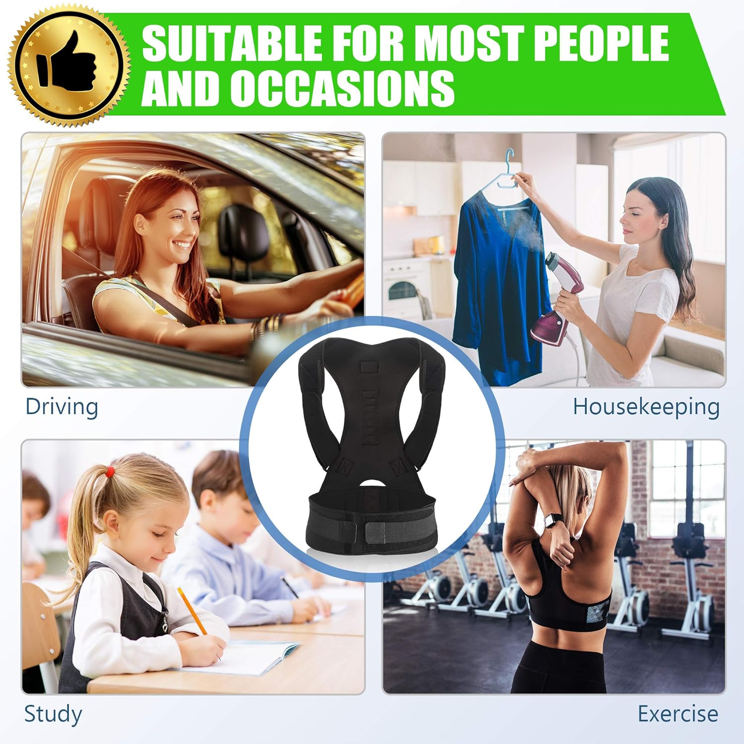 SOMAZ Adjustable Posture Corrector for Men&Women&Kids, Slouching Corrector, Clavicle Support, Back Straightener, Upper and Lumbar Back Brace Support for Rounded Shoulders & Back Pain (M): Health & Personal Care