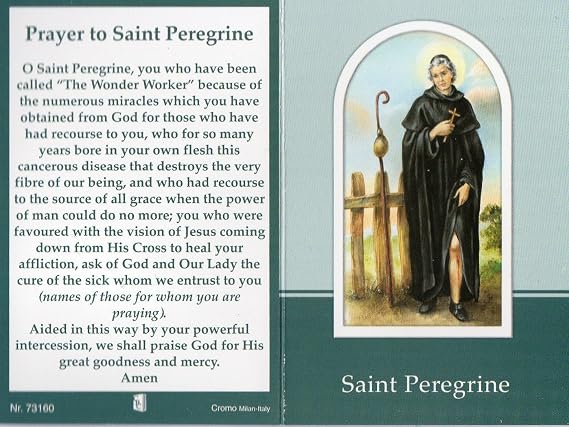 St. Peregrine Prayer Card With Silver Foil & Colored Medal – Italian Made