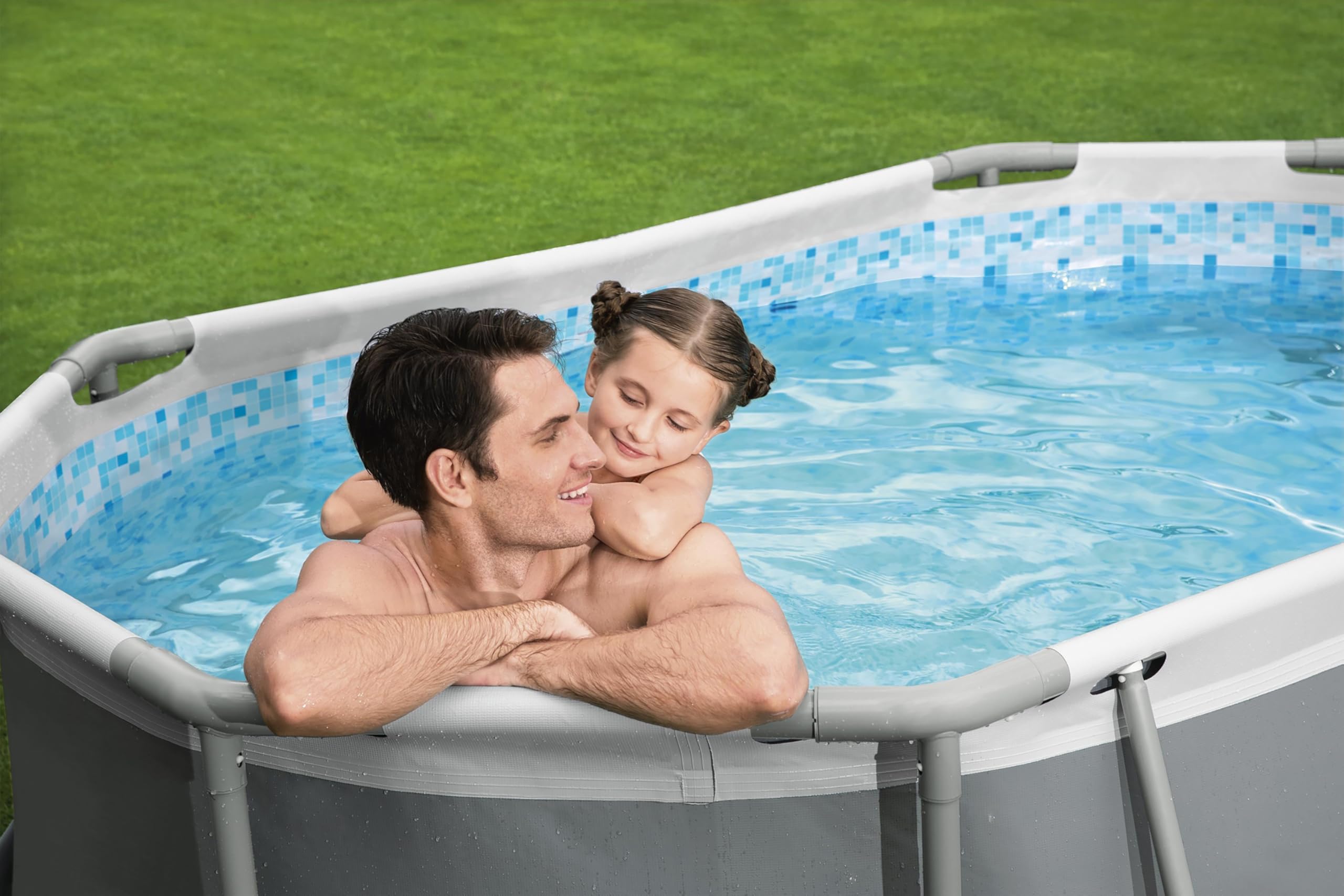Bestway Power Steel Frame Pool Set mit Filterpumpe 305 x 200 x 84 cm, grau, oval 3
