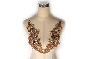 Labellezalady Luxury Look Shiny Rhinestone Pair Applique Patch in Gold Silver champgane AB Color for Prom Dress Belt Arts Crafts Sewing decorat (Champgane)