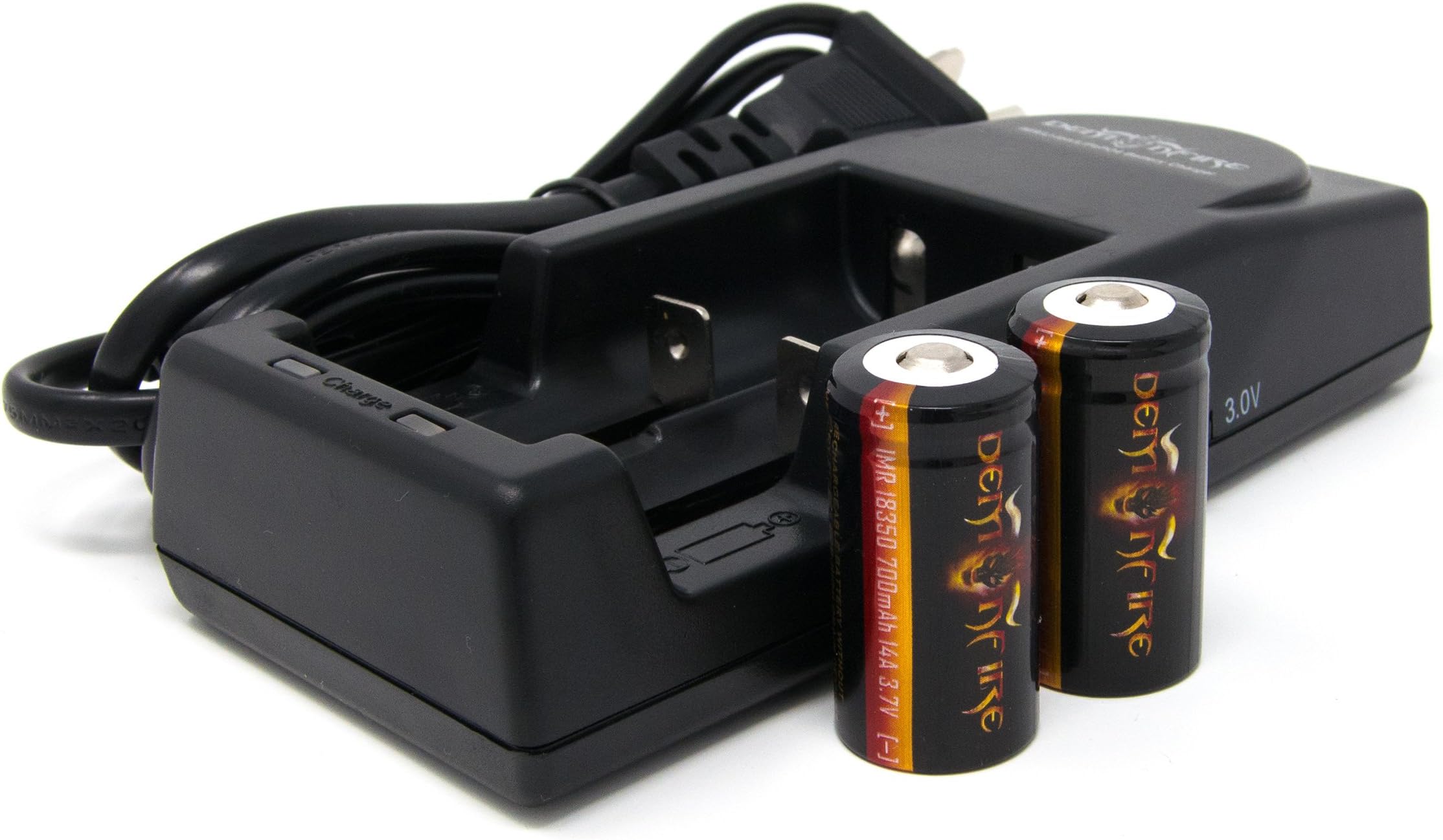 Demonfire 18350 700mAh 14A 3.7V High Drain LiMn IMR Rechargeable Battery with Button Top (2 Pieces) & Demonfire D1 Charger
