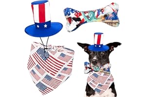 Ousiya 3 PCS 4th of July Dog Bandana, Uncle Sam Pet Top Hat, American Flag Dog Bone Toy for Small Medium Dogs