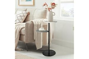 OAKRAIN Drink Table, Pedestal Table, Small Side Table for Small Spaces, Round Cocktail Table, Pedestal Table with 2-Tier Shelves, Wooden Martini Table (25''H)