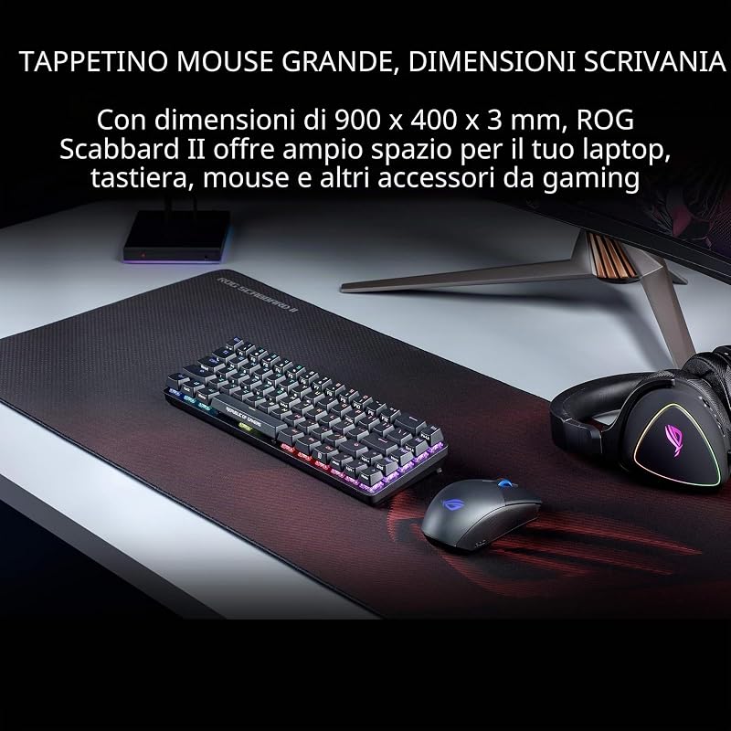 ROG SCABBARD II, Tappetino per Mouse da Gaming, Nero/Rosso