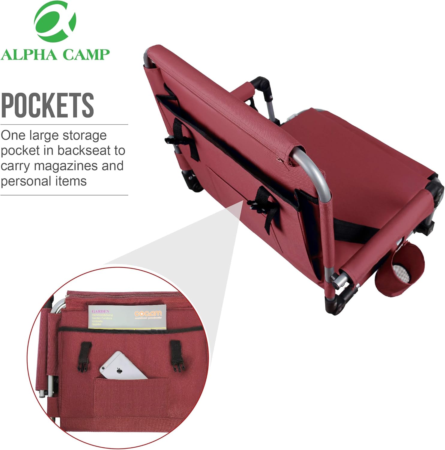 ALPHA CAMP Stadium Seat Padded Chair for Bleachers with Back& Arm Rest, Red : Sports & Outdoors
