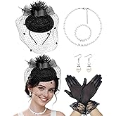 Bniksok 1920s Vintage Fascinators Hats Pillbox Hat Lace Gloves for Women Tea Party Wedding