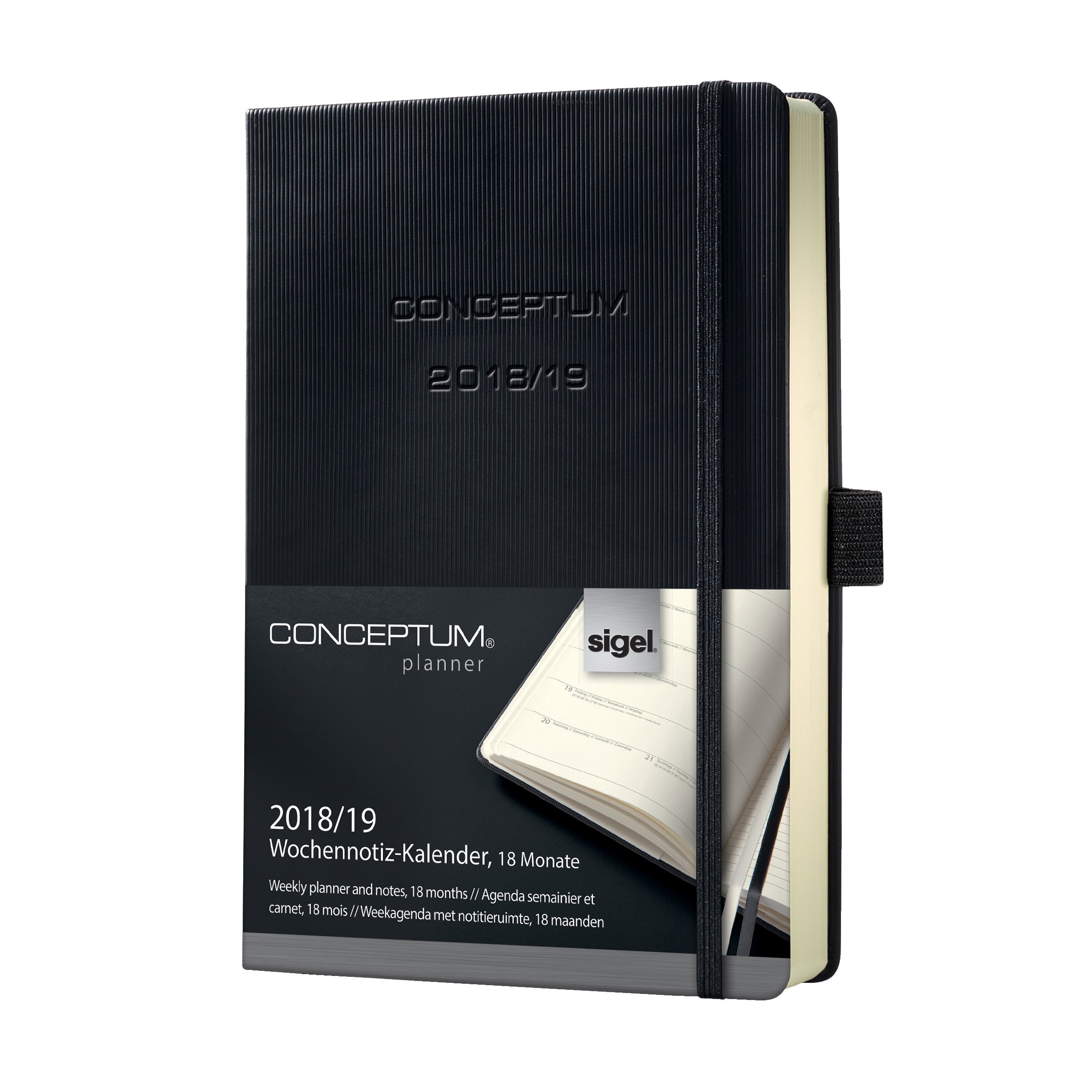 Sigel C1903 Academic Calendar and notes 2018-2019, 18 months, approx. A5, hardcover, black, CONCEPTUM