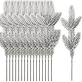 NSBELL 20PCS 11.8inch Artificial Flocking Pine Picks Snow Forest Artificial Pine Needles Branches Christmas Fake Greenery Tree Branches DIY Leaves for Christmas Wreaths Garden Party Holiday Decor